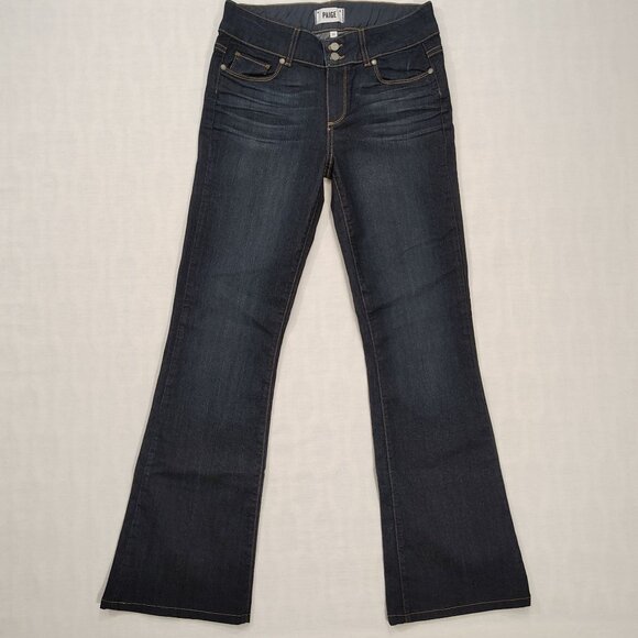 Paige Dark Wash Flared Denim Jeans Womens Size 29 Hidden Hills Stretch USA Made - Picture 2 of 16